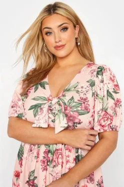 YOURS LONDON Curve Pink Floral Print Bow Front Midi Dress -Outlet Stylo Wise Store c81f7da9 aaa1 4b 161308 D scaled