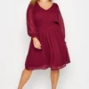 YOURS LONDON Curve Red Dobby Ruffle Shoulder Dress