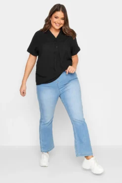YOURS Curve Black Half Placket Blouse