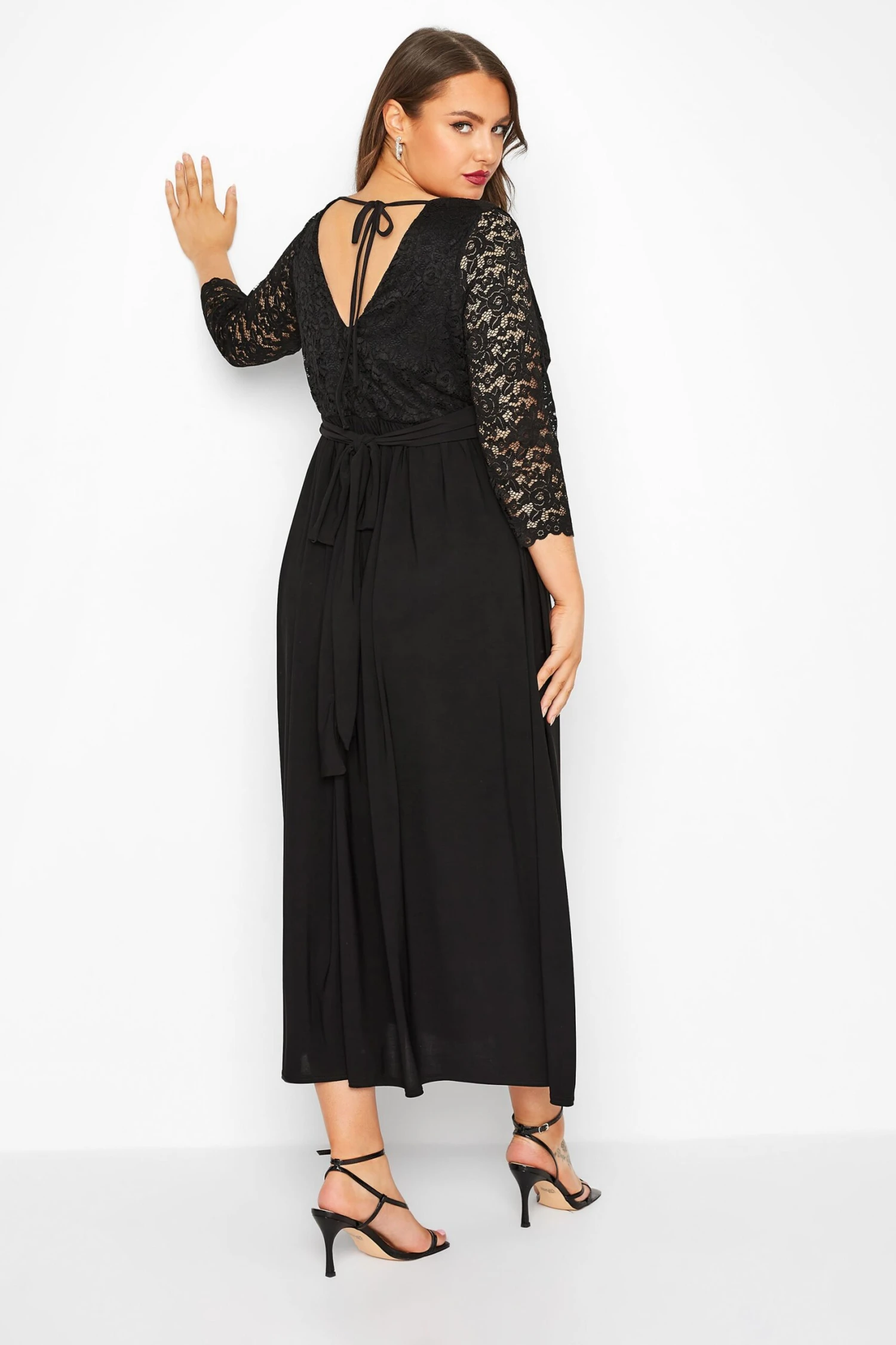 YOURS LONDON Curve Black Lace Wrap Maxi Dress 2 YOURS LONDON Curve Black Lace Wrap Maxi Dress - Image 2
