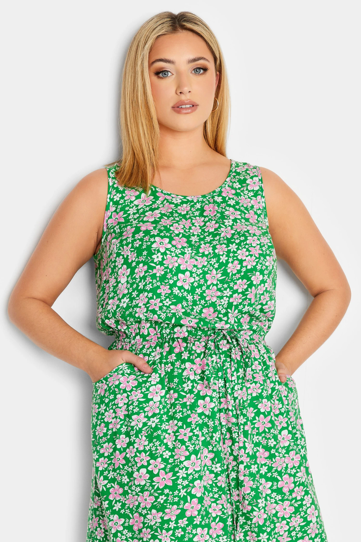 YOURS Curve Green Floral Ditsy Print Mini Dress 3 YOURS Curve Green Floral Ditsy Print Mini Dress - Image 3