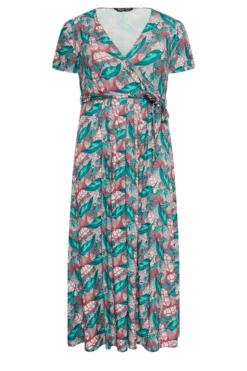 YOURS Curve Pink Leaf Print Maxi Wrap Dress -Outlet Stylo Wise Store c9f8fce3 19d1 46 302160 X scaled
