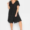 YOURS PETITE Curve Black Broderie Anglaise Mini Smock Dress