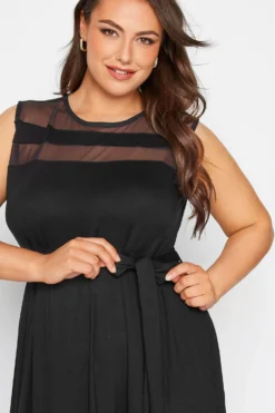 YOURS Curve Black Mesh Panel Skater Dress -Outlet Stylo Wise Store ca32338a ec39 44 300805 D scaled