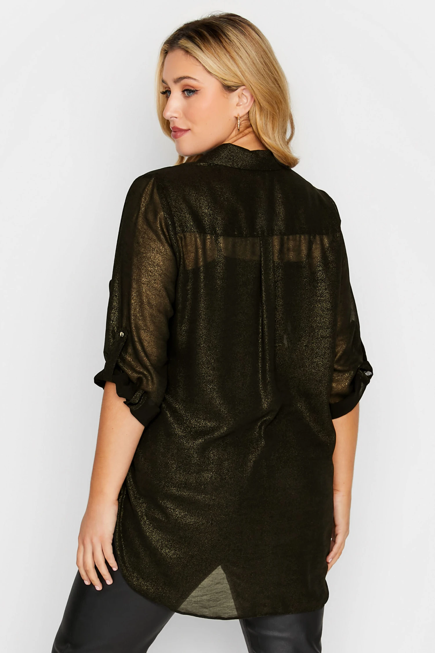 YOURS Curve Black & Gold Shimmer Button Through Shirt 2 YOURS Curve Black & Gold Shimmer Button Through Shirt - Image 2