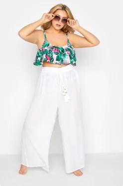 YOURS Curve White Wide Leg Beach Trousers