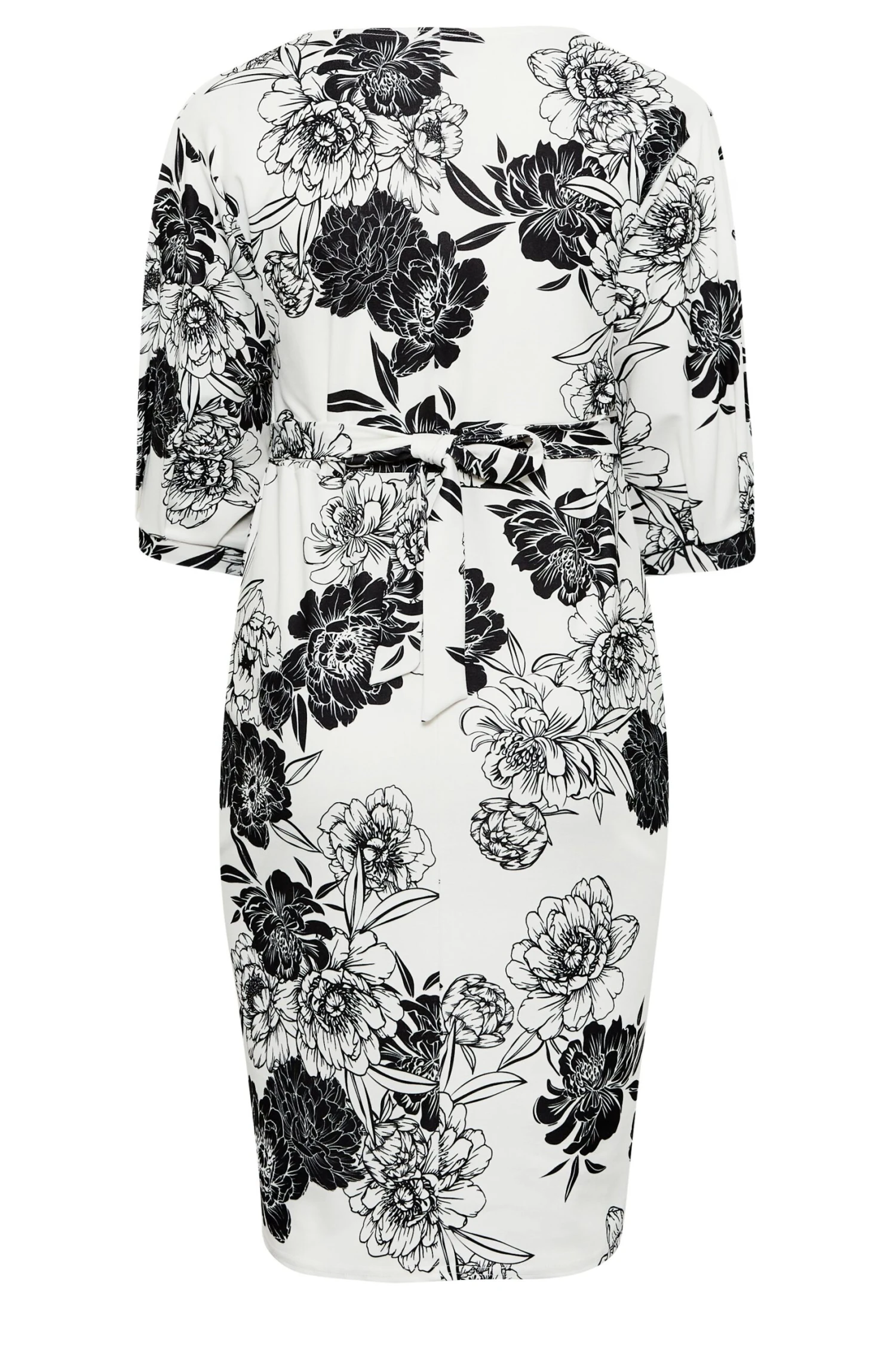 YOURS LONDON Curve White & Black Floral V-Neck Drop Shoulder Wrap Dress 6 YOURS LONDON Curve White & Black Floral V-Neck Drop Shoulder Wrap Dress - Image 6