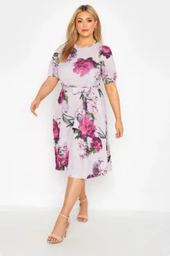 YOURS LONDON Curve Pink Floral Puff Sleeve Dress