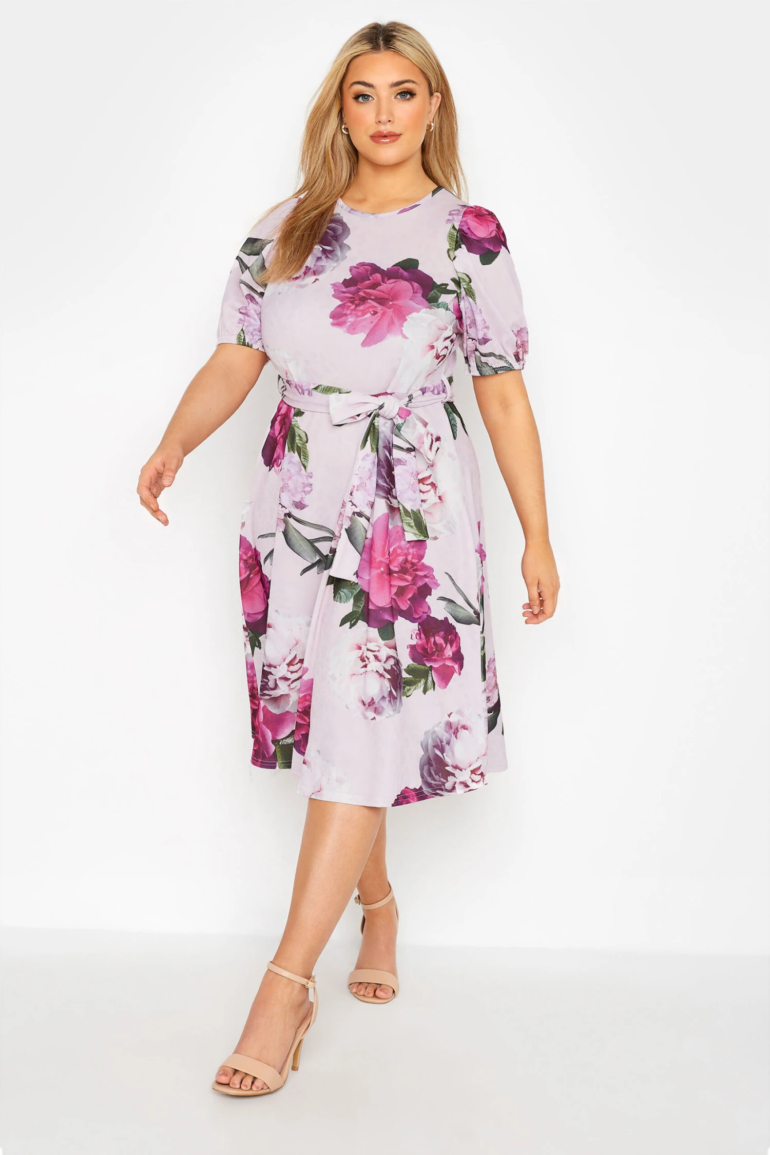 YOURS LONDON Curve Pink Floral Puff Sleeve Dress 1 YOURS LONDON Curve Pink Floral Puff Sleeve Dress
