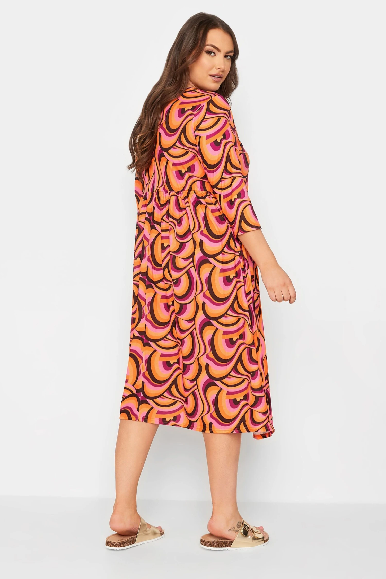 LIMITED COLLECTION Curve Orange Swirl Print Dress 2 LIMITED COLLECTION Curve Orange Swirl Print Dress - Image 2