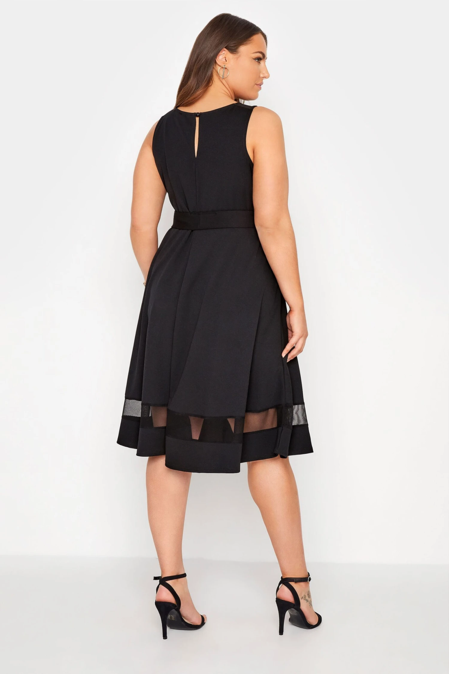 YOURS LONDON Curve Black Mesh Panel Skater Dress 2 YOURS LONDON Curve Black Mesh Panel Skater Dress - Image 2