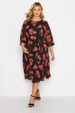 YOURS LONDON Curve Black Poppy Floral Print Dress