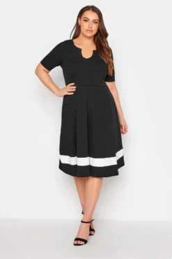 YOURS LONDON Curve Black Notch Neck Skater Dress