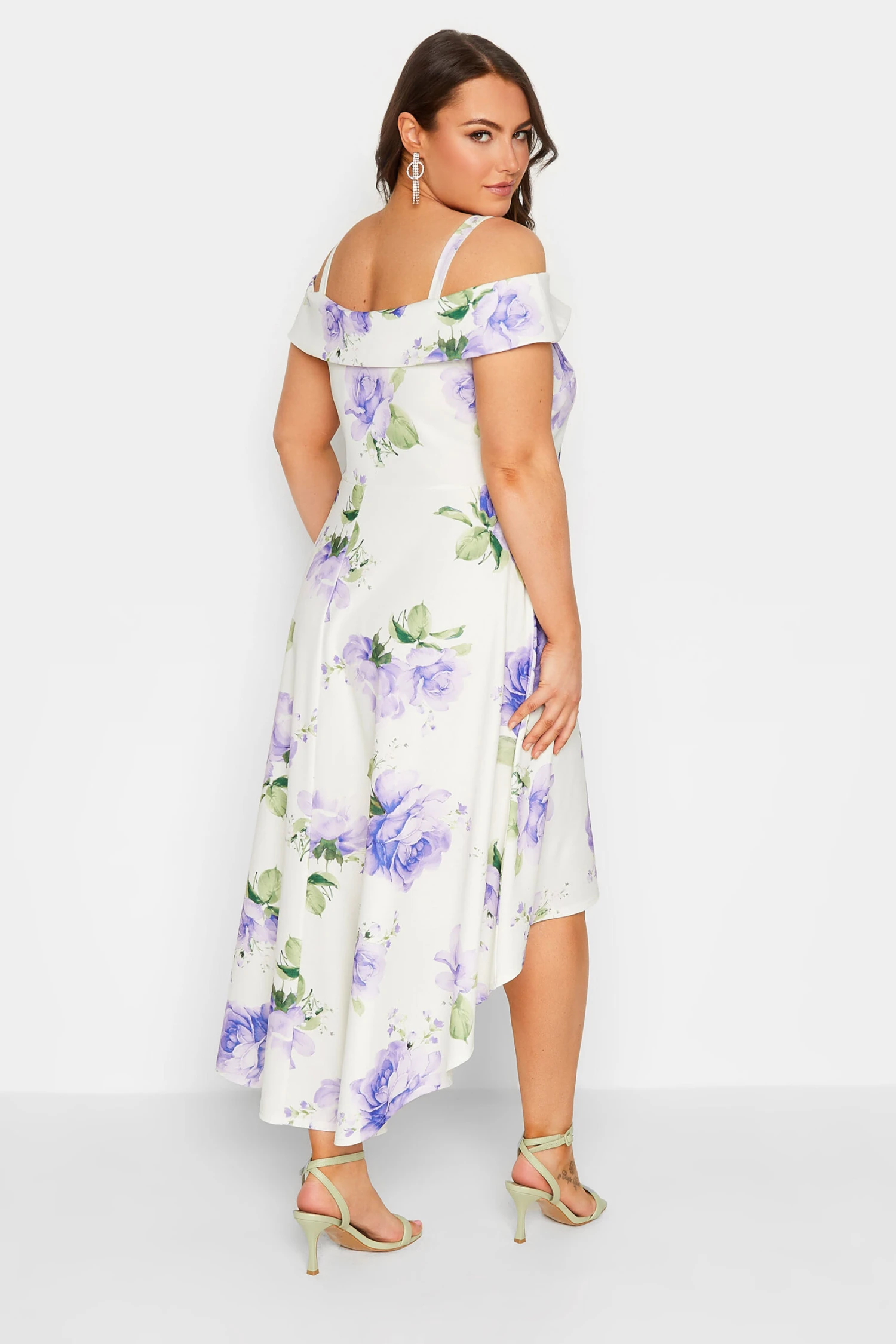 YOURS LONDON Curve White Floral Bardot Midi Dress 2 YOURS LONDON Curve White Floral Bardot Midi Dress - Image 2