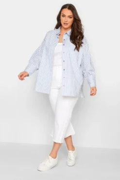 YOURS Curve Blue & White Stripe Oversized Shirt