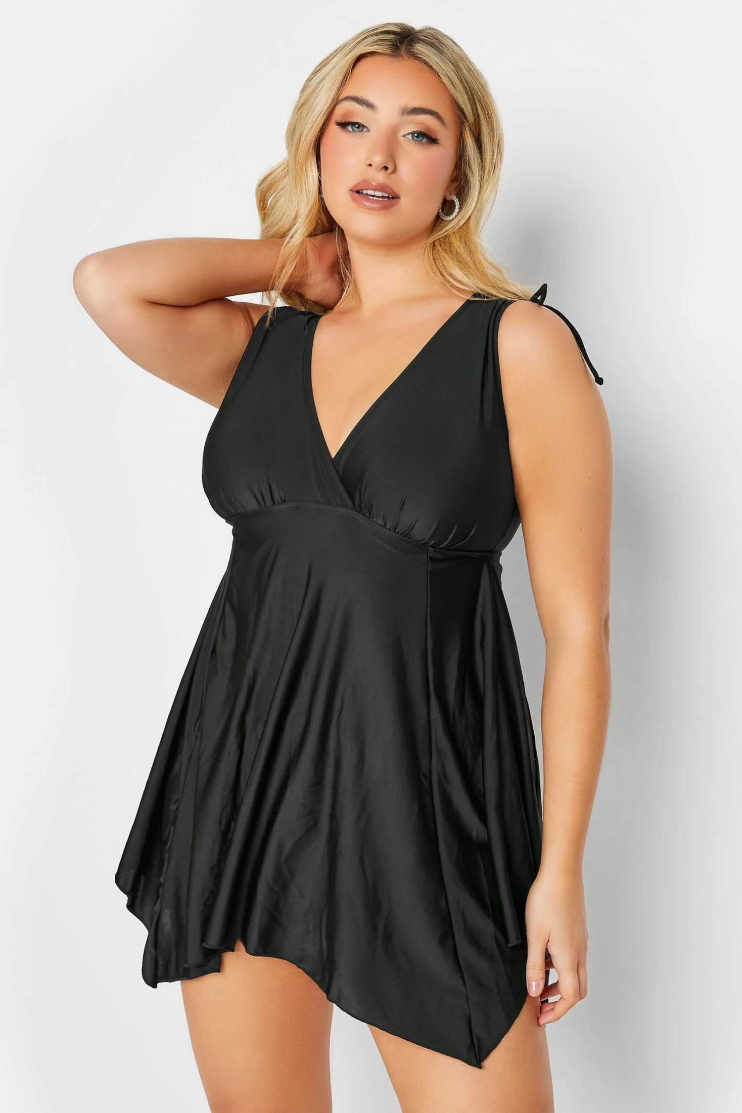 YOURS Curve Black Drawstring Shoulder Plunge Tummy Control Swim Dress 4 YOURS Curve Black Drawstring Shoulder Plunge Tummy Control Swim Dress - Image 4