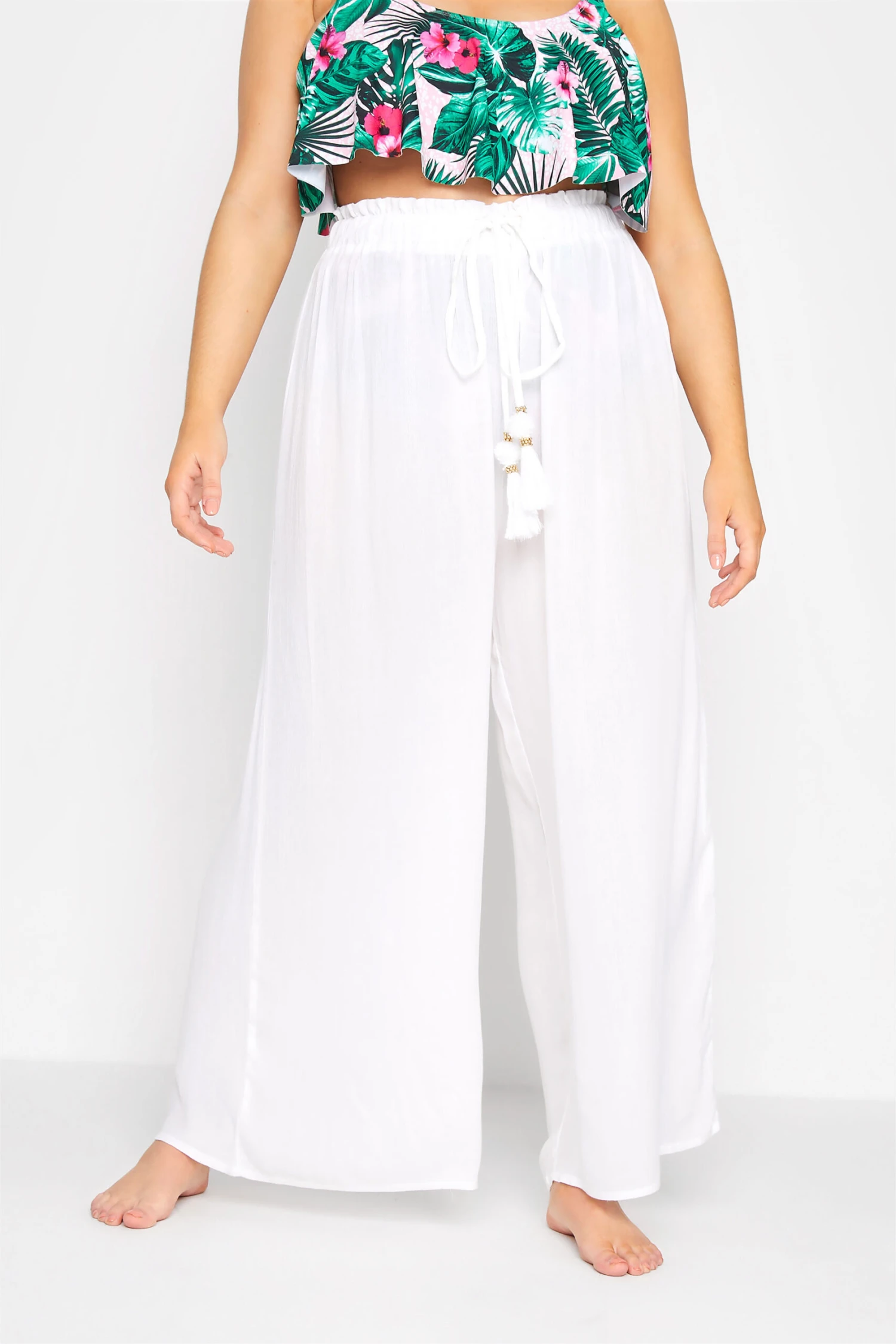 YOURS Curve White Wide Leg Beach Trousers 5 YOURS Curve White Wide Leg Beach Trousers - Image 5