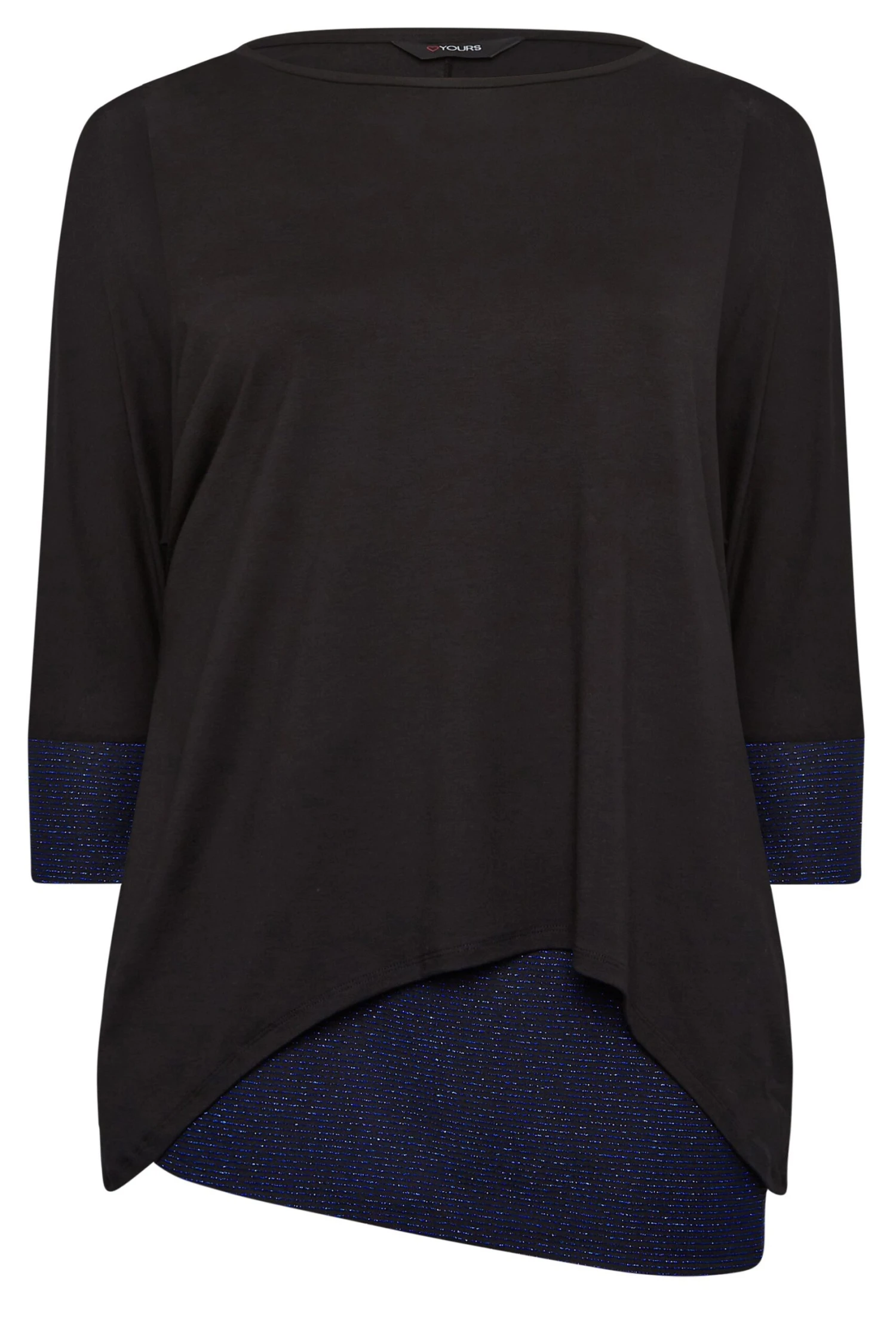 YOURS Curve Black & Navy Blue Glitter Soft Touch Layered Blouse 5 YOURS Curve Black & Navy Blue Glitter Soft Touch Layered Blouse - Image 5