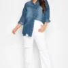 YOURS Curve Blue Distressed Denim Shirt