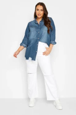 YOURS Curve Blue Distressed Denim Shirt