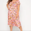 YOURS Curve Pink Floral Square Neck Midaxi Dress