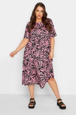LIMITED COLLECTION Curve Pink Swirl Print Midaxi Smock Dress
