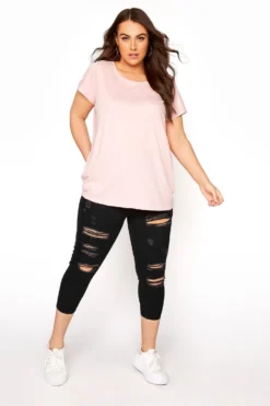 YOURS FOR GOOD Curve Black Extreme Ripped Stretch Cropped JENNY Jeggings