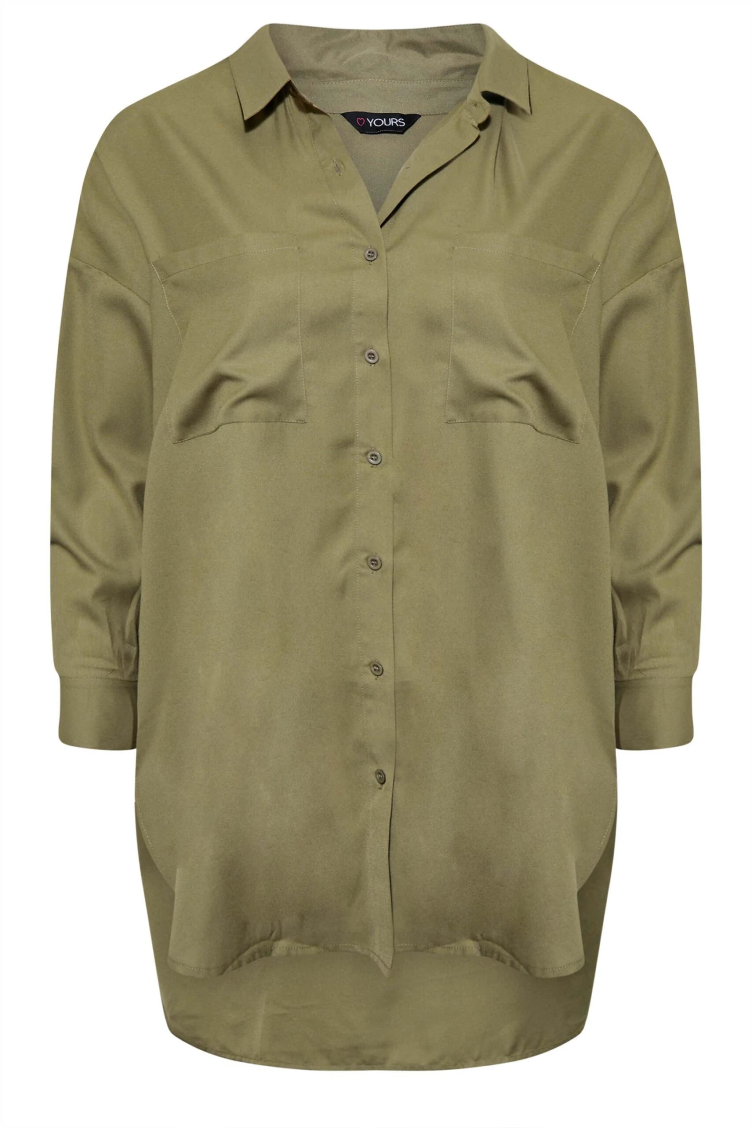 YOURS Curve Khaki Green Oversized Boyfriend Shirt 5 YOURS Curve Khaki Green Oversized Boyfriend Shirt - Image 5