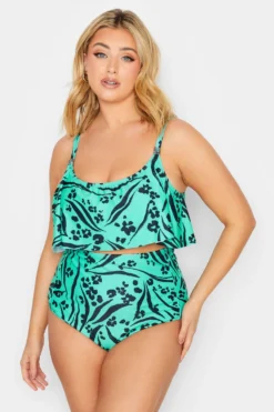 YOURS Curve Turquoise Green Animal Print Bikini Top