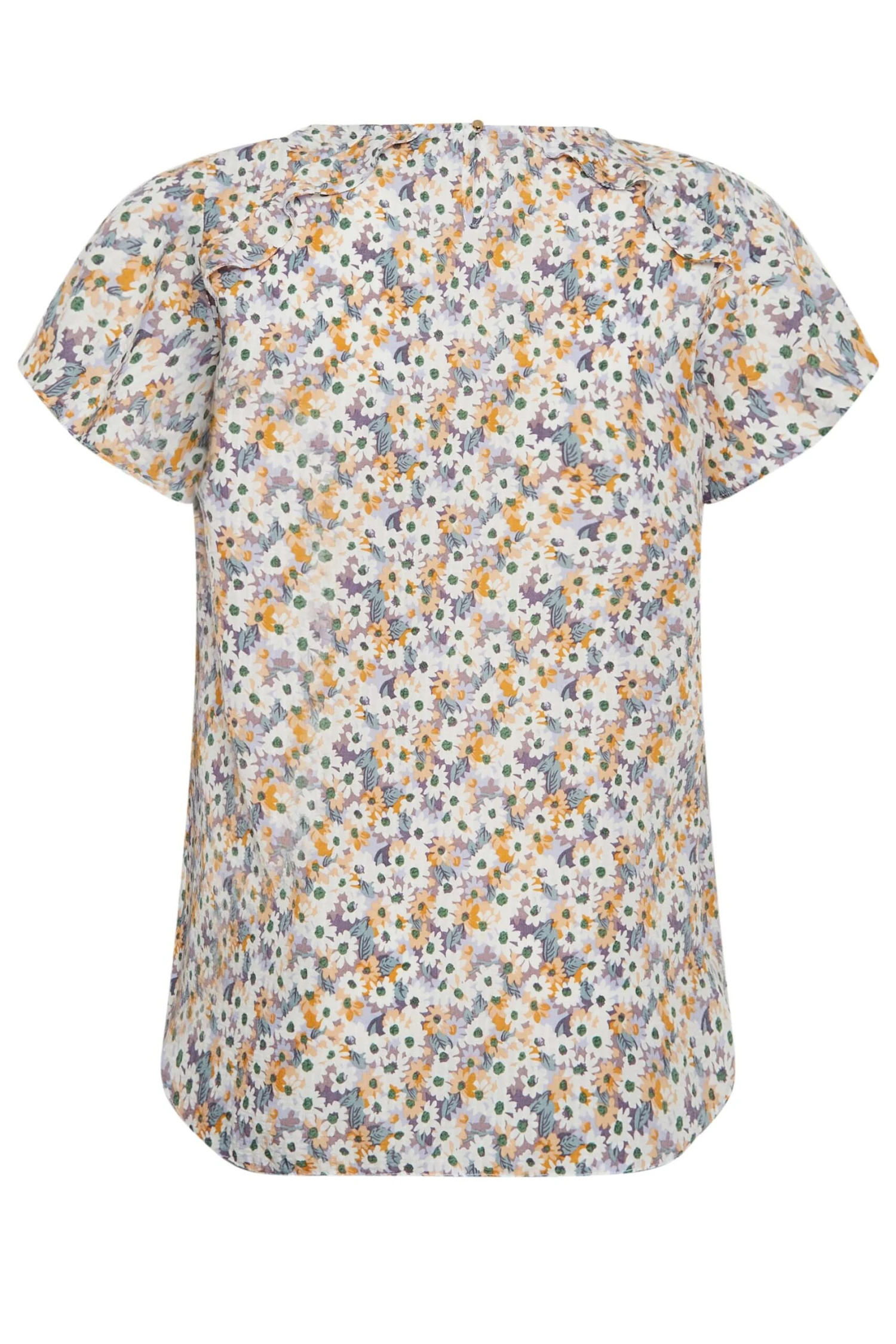 YOURS Curve White Floral Print Frill Blouse 6 YOURS Curve White Floral Print Frill Blouse - Image 6