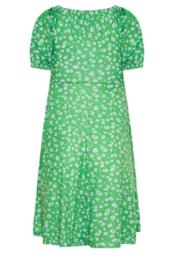 YOURS PETITE Curve Green Daisy Print Ruched Front Dress