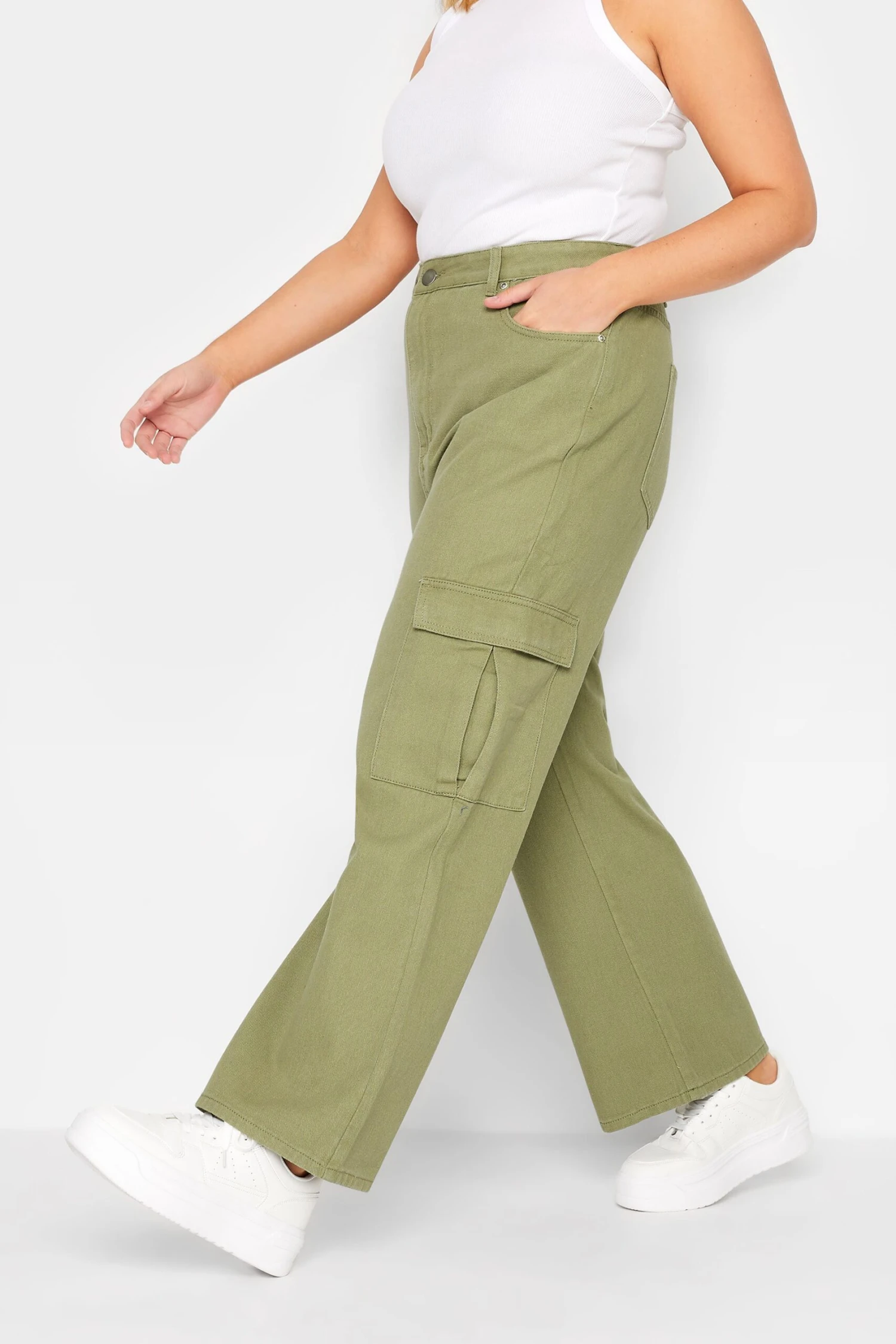 YOURS Curve Khaki Green Cargo Jeans 6 YOURS Curve Khaki Green Cargo Jeans - Image 6