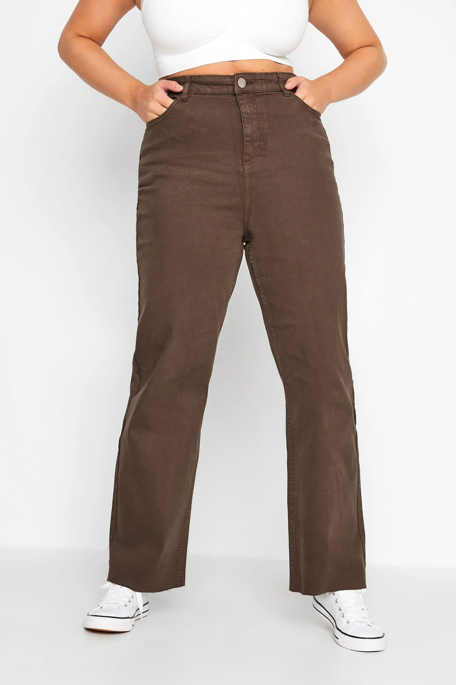 YOURS Curve Brown Stretch Wide Leg Jeans 5 YOURS Curve Brown Stretch Wide Leg Jeans - Image 5