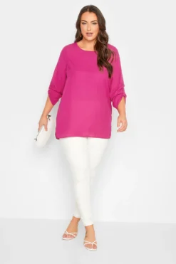 YOURS Curve Dark Pink Tab Sleeve Blouse