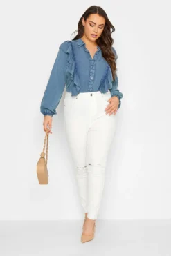 LIMITED COLLECTION Curve Blue Frill Chambray Shirt