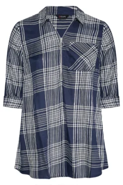 YOURS Curve Navy Blue Metallic Zip Check Shirt -Outlet Stylo Wise Store d6a128e7 f70a 45 131467 F scaled