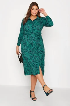 YOURS LONDON Curve Green Animal Print Shirt Dress