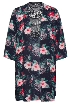 YOURS Curve Navy Blue Tropical Print Crochet Back Kimono -Outlet Stylo Wise Store d6daf6be 4075 4c 131823 X scaled