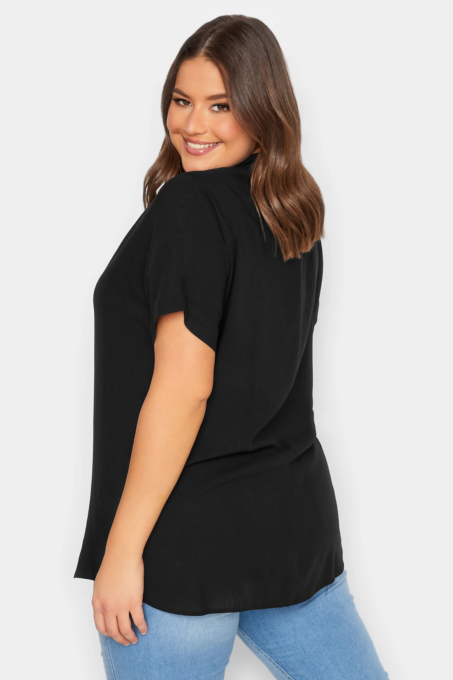 YOURS Curve Black Half Placket Blouse 2 YOURS Curve Black Half Placket Blouse - Image 2