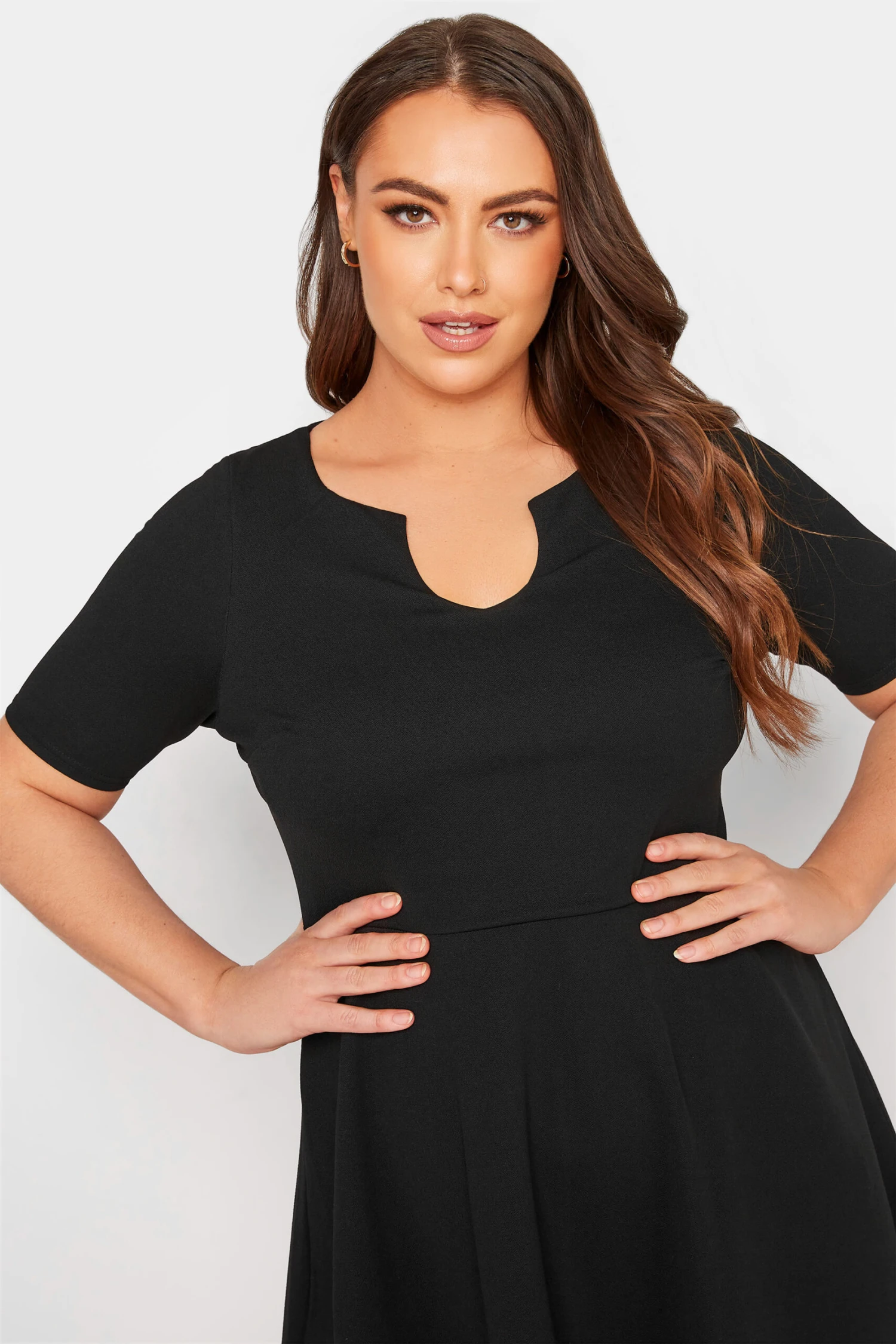 YOURS LONDON Curve Black Notch Neck Skater Dress 3 YOURS LONDON Curve Black Notch Neck Skater Dress - Image 3
