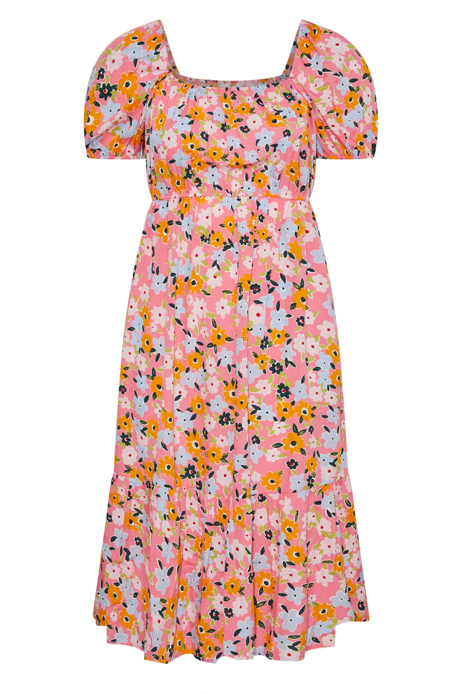 YOURS Curve Pink Floral Square Neck Midaxi Dress 5 YOURS Curve Pink Floral Square Neck Midaxi Dress - Image 5