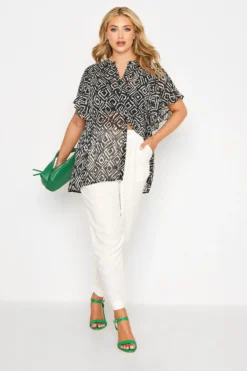 YOURS Curve Black Short Frill Sleeve Shirt