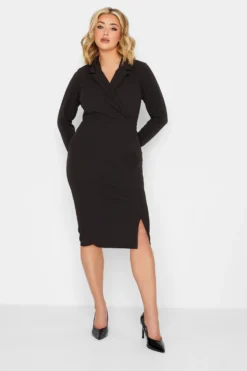 YOURS PETITE Curve Black Scuba Blazer Dress