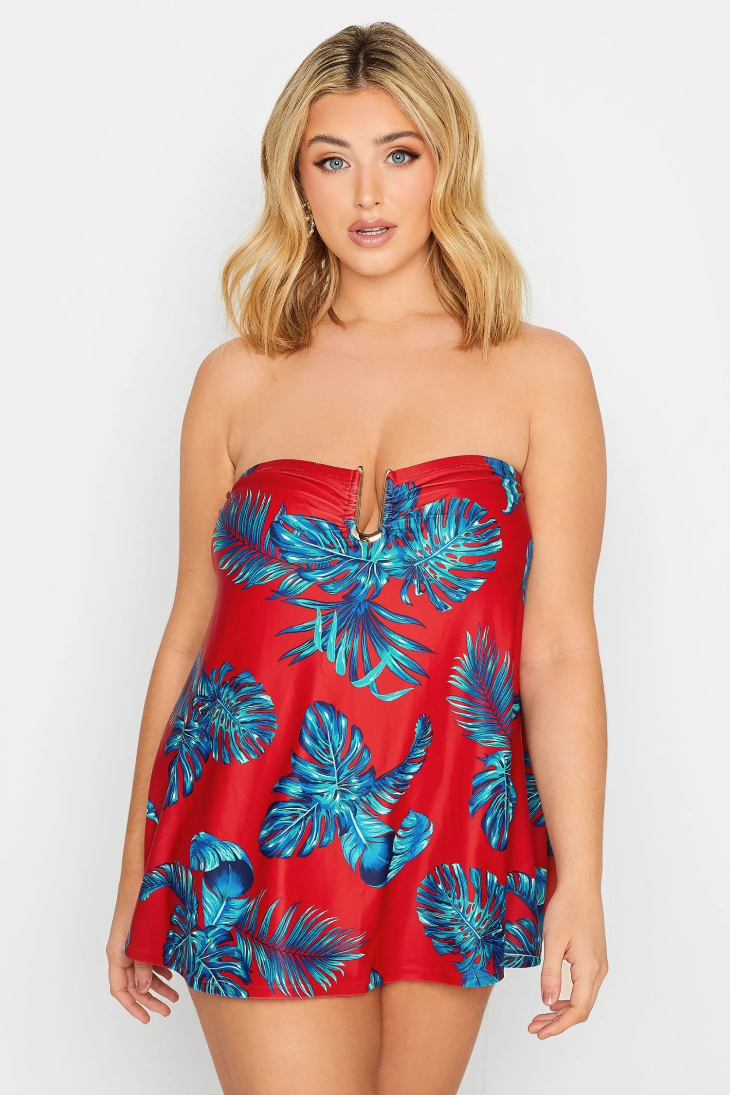 YOURS Curve Red Palm Leaf Tankini Top 1 YOURS Curve Red Palm Leaf Tankini Top