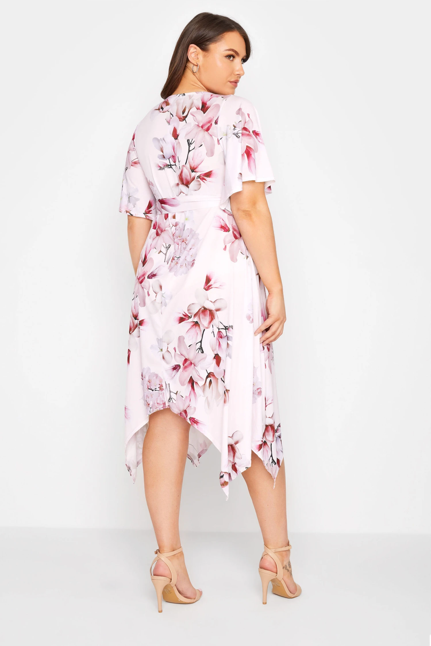 YOURS LONDON Curve Pink Floral Hanky Hem Dress 2 YOURS LONDON Curve Pink Floral Hanky Hem Dress - Image 2