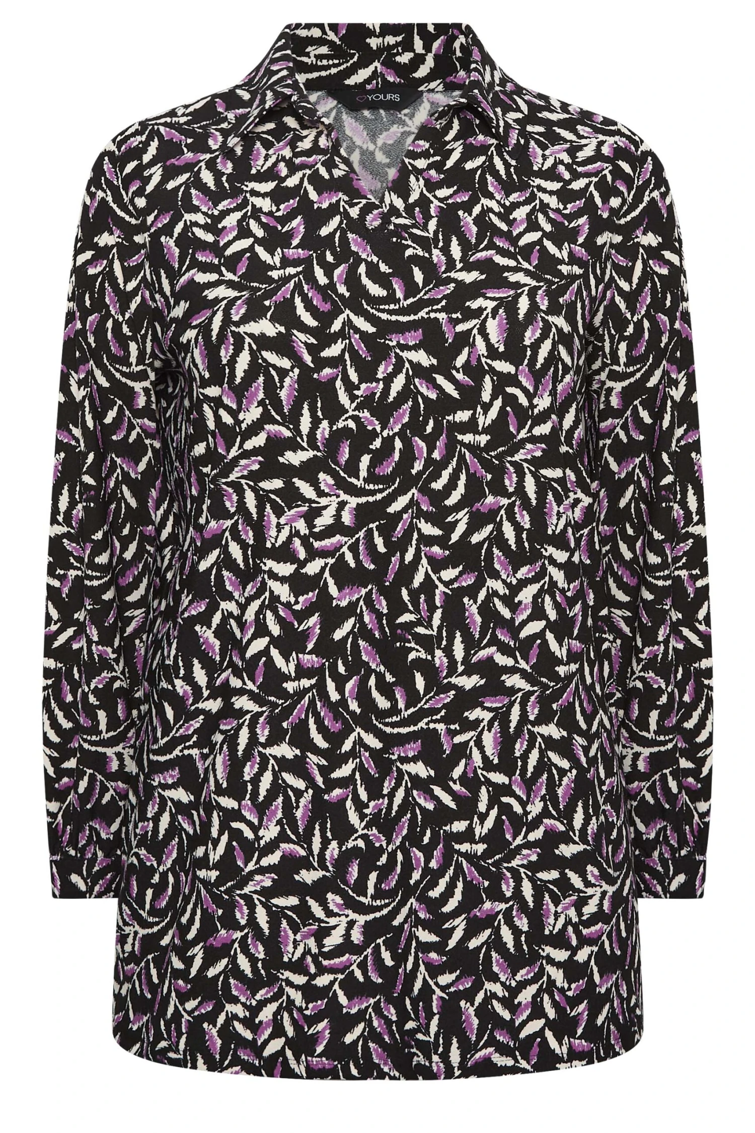 YOURS Curve Black Leaf Print Collared Blouse 5 YOURS Curve Black Leaf Print Collared Blouse - Image 5