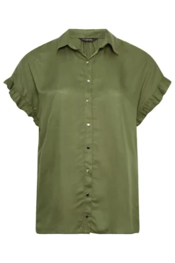 YOURS Curve Khaki Green Frill Sleeve Collared Shirt -Outlet Stylo Wise Store dac1603a 2921 49 174312 X scaled