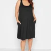 Curve Black Sleeveless Drape Pocket Midi Dress