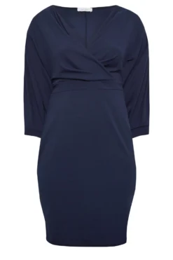 YOURS LONDON Curve Navy Blue Drop Shoulder Wrap Dress -Outlet Stylo Wise Store dba6f9b2 3b4c 40 162042 XR scaled