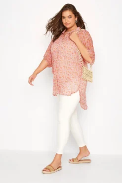 YOURS Curve Pink Ditsy Print Batwing Blouse